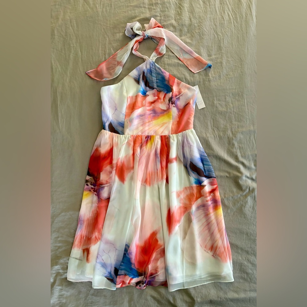 NWT Halter Chiffon Floral Watercolor WHITE HOUSE BLACK MARKET Dress 6P Beautiful